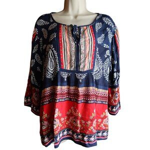 Bila BOHO Peasant Top with Boat Neck and 3/4 Bell Sleeves Size M